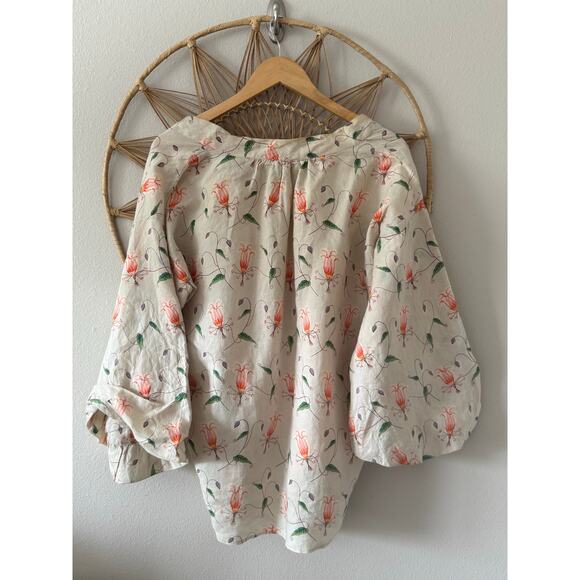 Anthropologie HD in Paris “Linen” Flowy Floral Top Bubble Sleeve Artsy Lagenlook - Picture 10 of 10